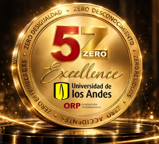 Sello Excellence 5Z de la Universidad de los Andes, otorgado por la Fundación Internacional ORP, en una composición dorada.
